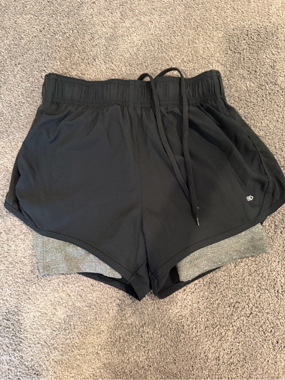 Black Women's Two-Layer Athletic Shorts with Drawstring Waist